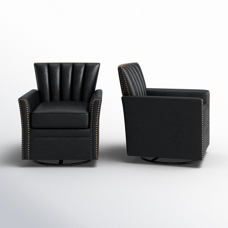 Arhianna Leather Swivel Armchair, Black Genuine Leather
