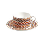Missoni Tea Cup & Saucer ICONIC Set in Luxury Box diam. 3.3in, H 2.3in, cap. 7.5 oz, Saucer dim. 6in