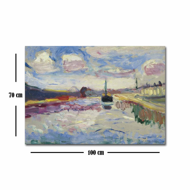 Superbe peinture sur toile décorative par Henri Matisse, canal du midi, 27,6 po x 39,4 po | 100% toile de suède, cadre 100% bois (épaisseur: 1,2 po) | Parfait pour les amateurs de salon et d'art, couleurs vives