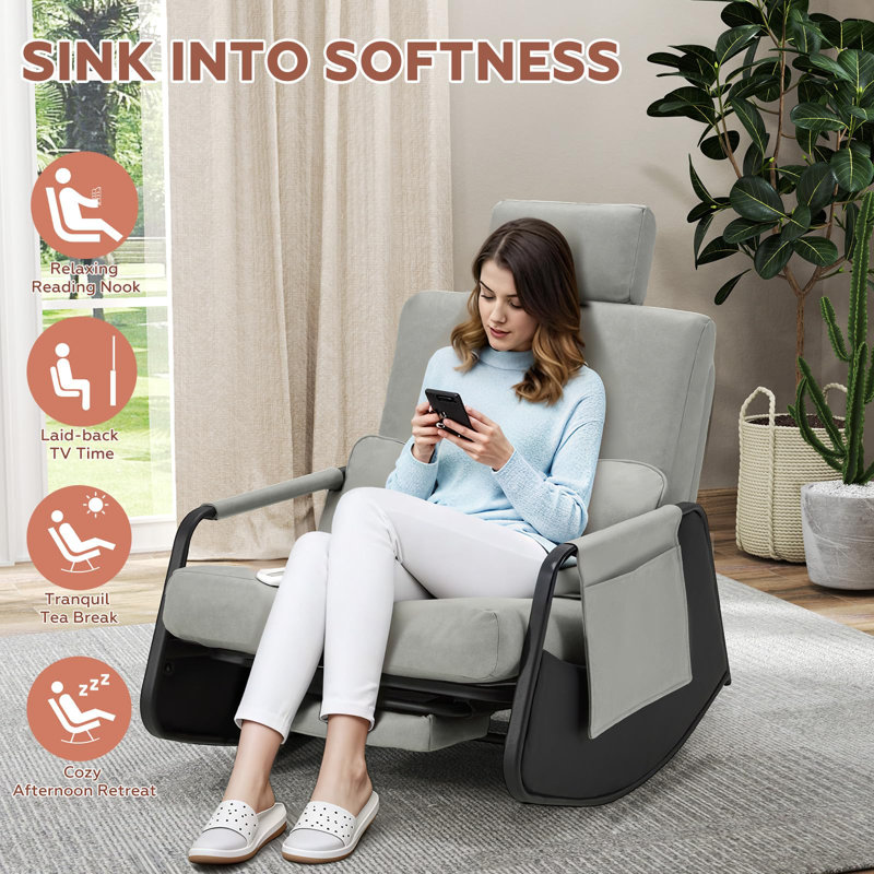 Fauteuil inclinable avec fauteuil à bascule oscillant avec repose-pieds rétractable et dossier réglable, Gris