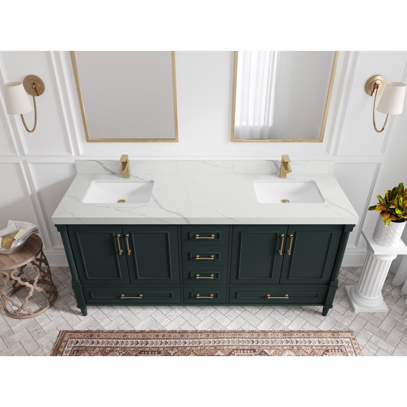 Ensemble de meuble-lavabo double 72 po Flavell, Calacatta Laza, Vert forêt foncé