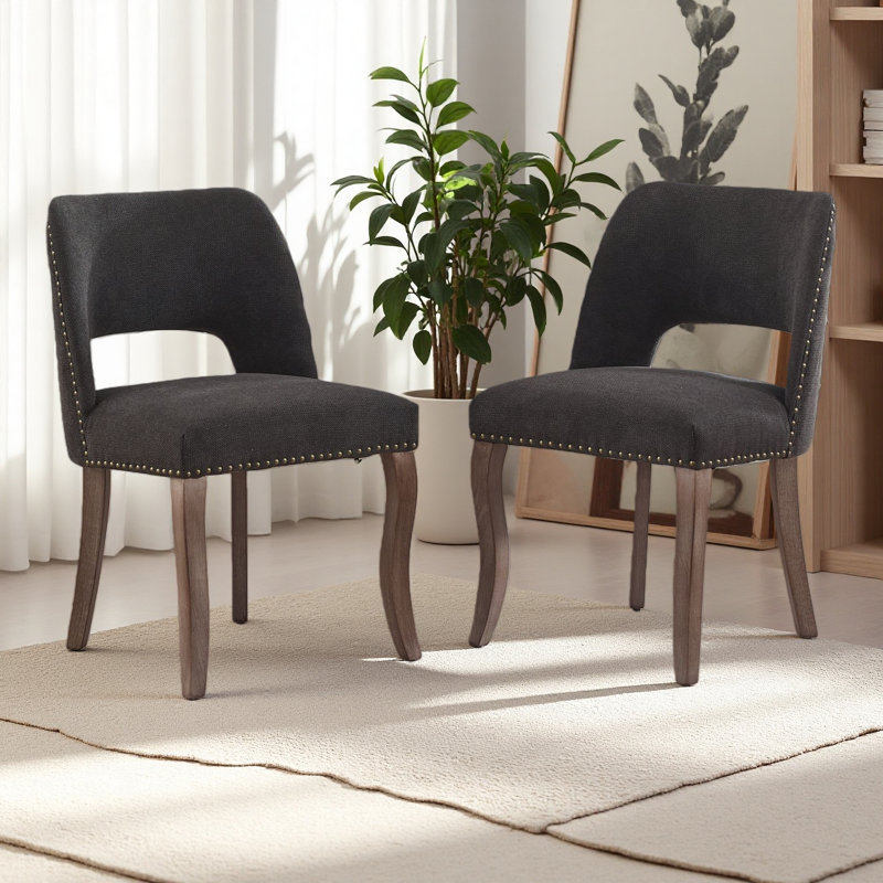 Ensemble de 2 chaises de salle à manger en bois, chaise de salle à manger rembourrée en tissu moderne, chaise de ferme pour salle à manger