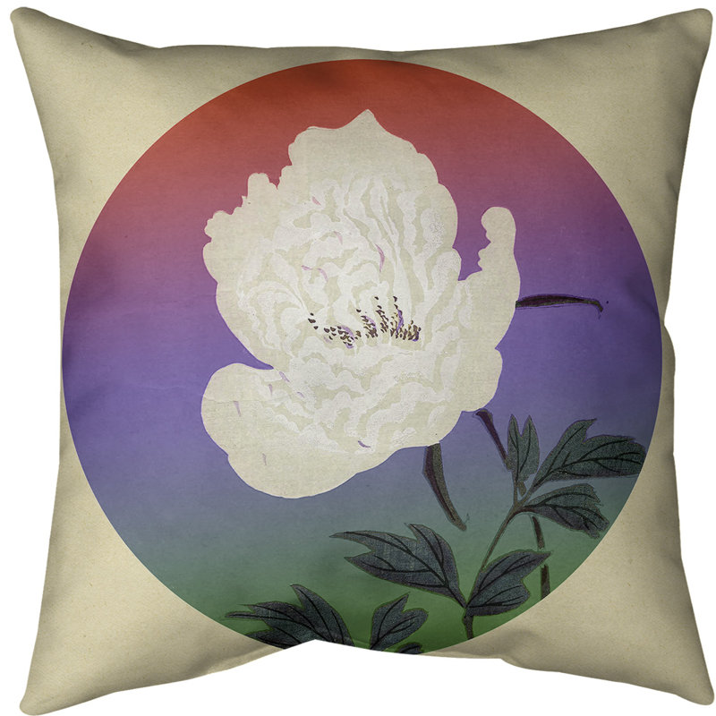Coussin de peinture à fleur japonaise, 16 po x 1 po, Rouge / Mauve / Vert, Polyester filé