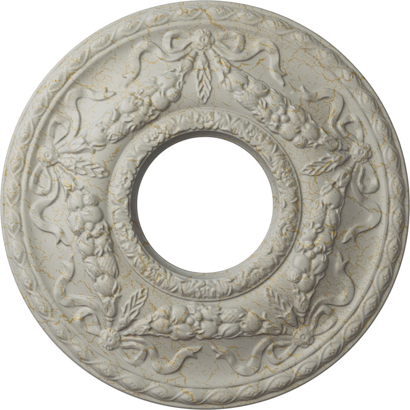 Médaillon de plafond Endurathane Hurley, DE 22 1/8 po x P 7 1/4 po x P 1 3/4 po (convient aux auvents jusqu'à 7 1/4 po), pot peint à la main de fini craquelé crème
