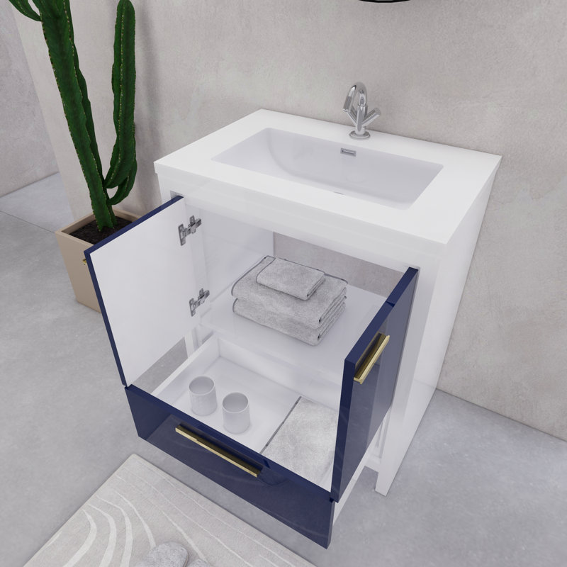 Ensemble de meuble-lavabo simple 29,6 po Eden, Blanc brillant / bleu