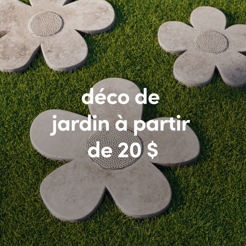 Trois dalles de béton gris en forme de fleurs placées sur une pelouse verte luxuriante à partir de 20 $.