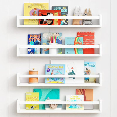 Forbena 24 Inch Wall Bookshelf For Kids Bedroom Set Of 4, White Floating Nursery Book Shelves For Baby Toddler Children Girls Boys Room Decor, Large W
