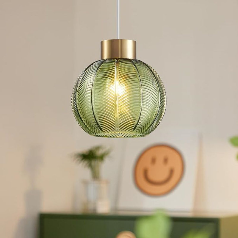 21cm H Glass Round Pendant Shade ( Clip On ), Green