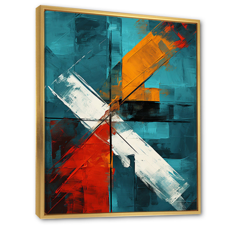 Impossible Logic Of Love, abstrait en bleu sarcelle - peinture murale abstraite, Cadre flottant doré, H 40 po x l 30 po