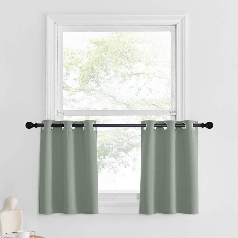 Blackout Small Window Valances, Rustic Farmhouse Curtains Grommet Top Thermal Insulated Window Drapes for Kitchen/Bathroom/Basement, 2 Panels.