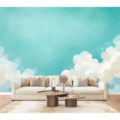 Peel and Stick Wallpaper Soft Blue Sky Clouds Watercolor Style Summer Decor dreamy Wall Murals 69"H x 96"W Removable PVC Wall Paper Self-Adhesive Wall Decor for Bedroom Living Room Home Office