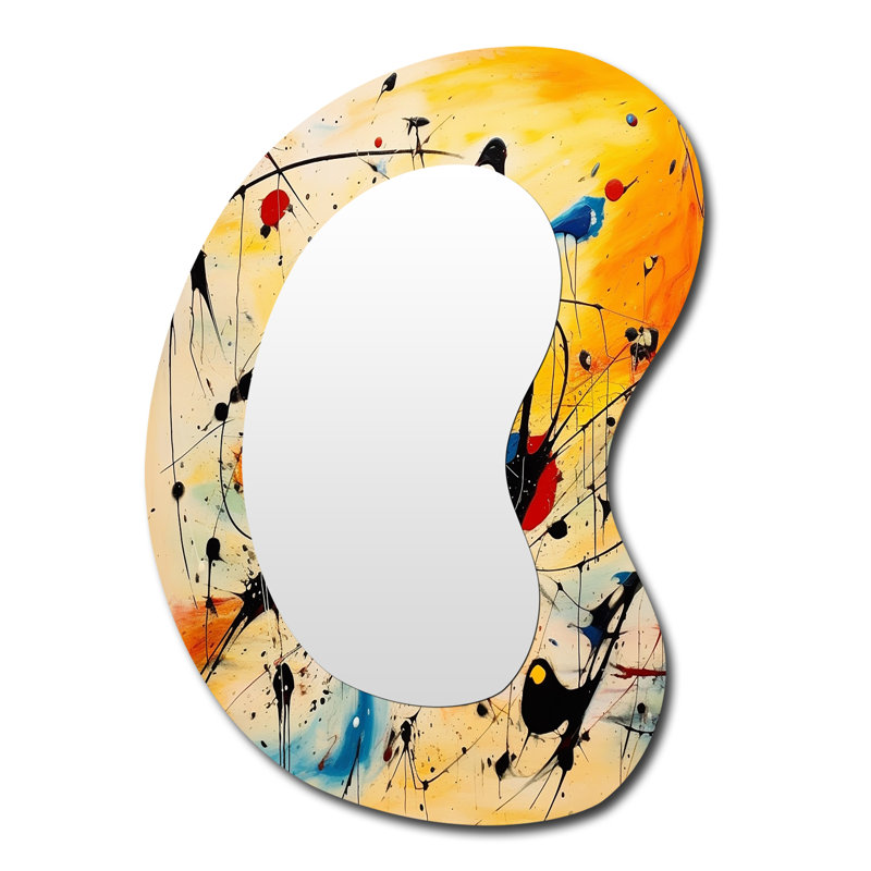 Ermalene All That Jazz Colorful Joy I - Abstract Collages Asymmetrical Decorative Mirror, Modern Irregular Shape Wall Mirror, Printed Metal Art