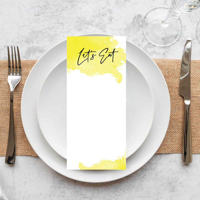 Illuminant des cartes de menu imprimables à l'aquarelle jaune pour imprimantes de bricolage, paquet de 52, Jaune