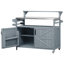 Îlot de cuisine extérieur avec plateau en acier inoxydable, armoire de rangement en bois massif, chariot à roulettes avec tablettes réglables et support à épices, bleu gris-1346016998