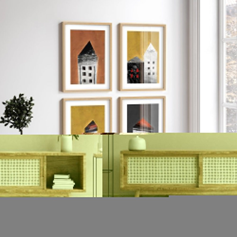 Multicolore, encadré, impression murale, ensemble de galeries, impressions de lignes graphiques avec pois et grilles décoratives modernes pour le salon, le bureau et la chambre à coucher