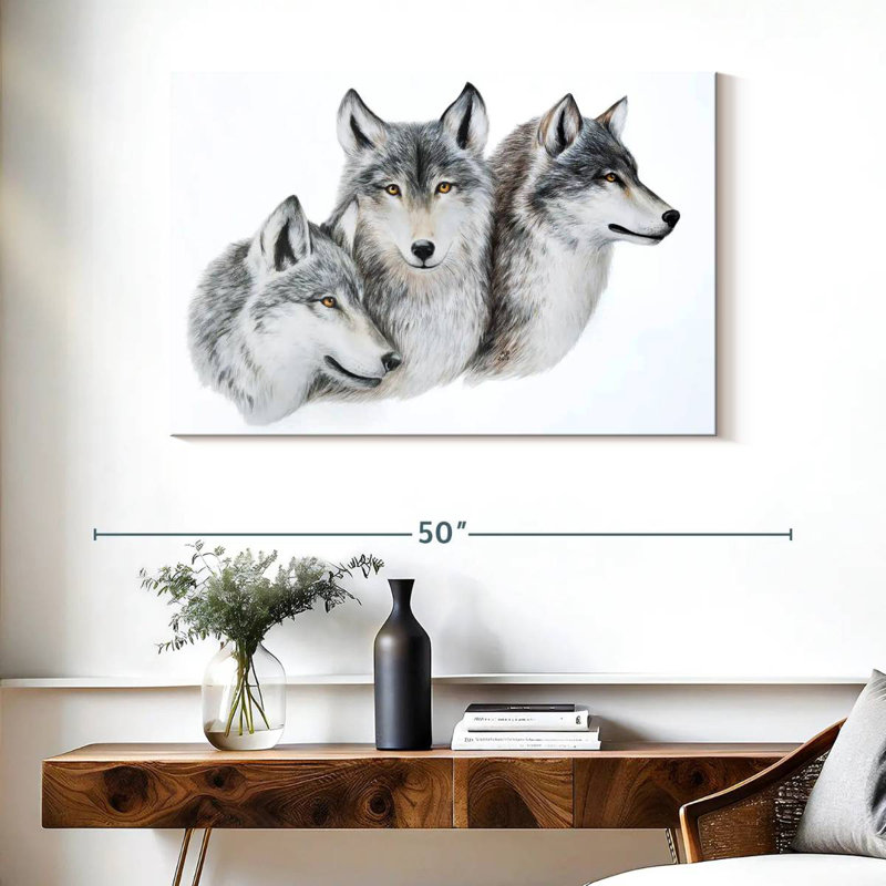 Snowy Wolf Family, H 26 po x l 39 po