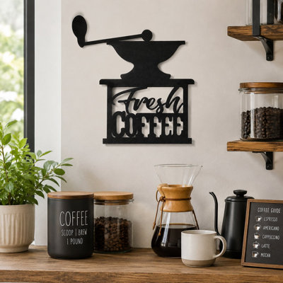 15" x 17" Black Coffee Cup Wall Decor, Farmhouse Coffee Bar Sign for Kitchen Cafe Restaurant