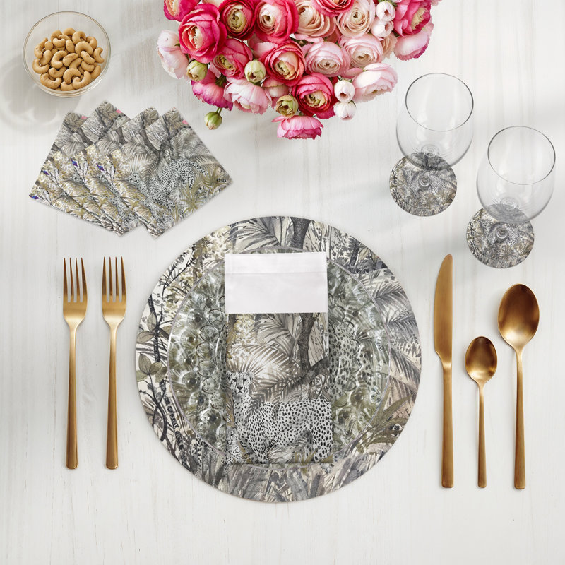 Sous-verres ronds en cuir Arcadia Chettah