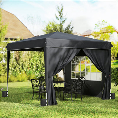 Tente à auvent avec parois latérales Outsunny 10 x 10 pi, abri de jardin portatif instantané avec sac de transport UPF50 +, sacs de sable, hauteur réglable pour les fêtes, les événements et le camping