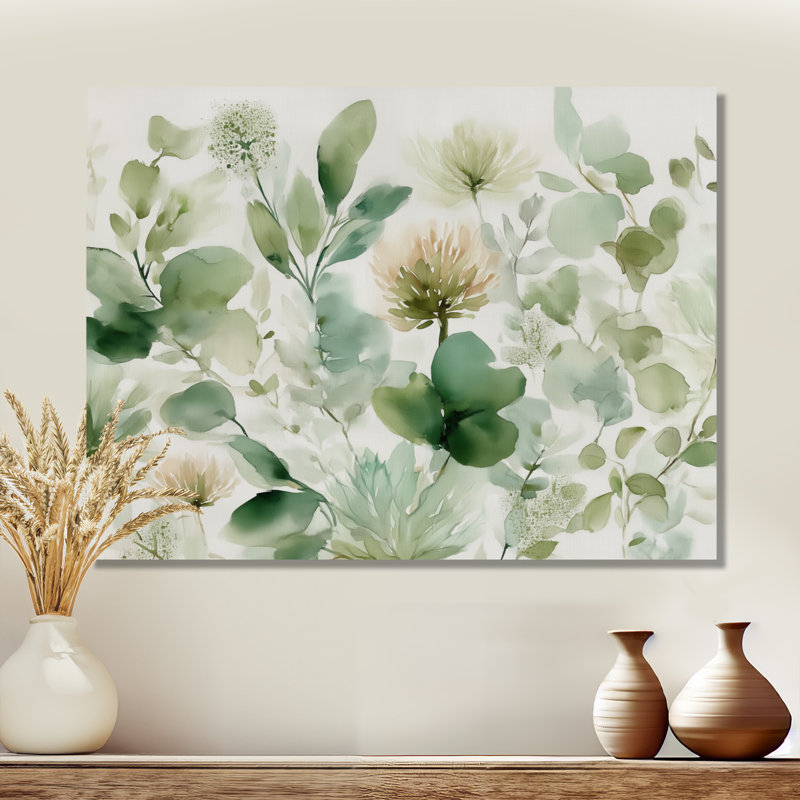 Watercolor Greenery Sage Watercolor - Plants Wall Art, Green Botanical Canvas Print, 30" H x 40" W, Wrapped Canvas