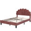 Bean Paste Red Velvet Upholstered Bed - Flower Pattern Headboard, Build, Extra Support Slats, Easy Assembly Full Size Headboard Upholstered, Red, Stable Wood Support, Airy Mattress Design-1147112916-1147112919