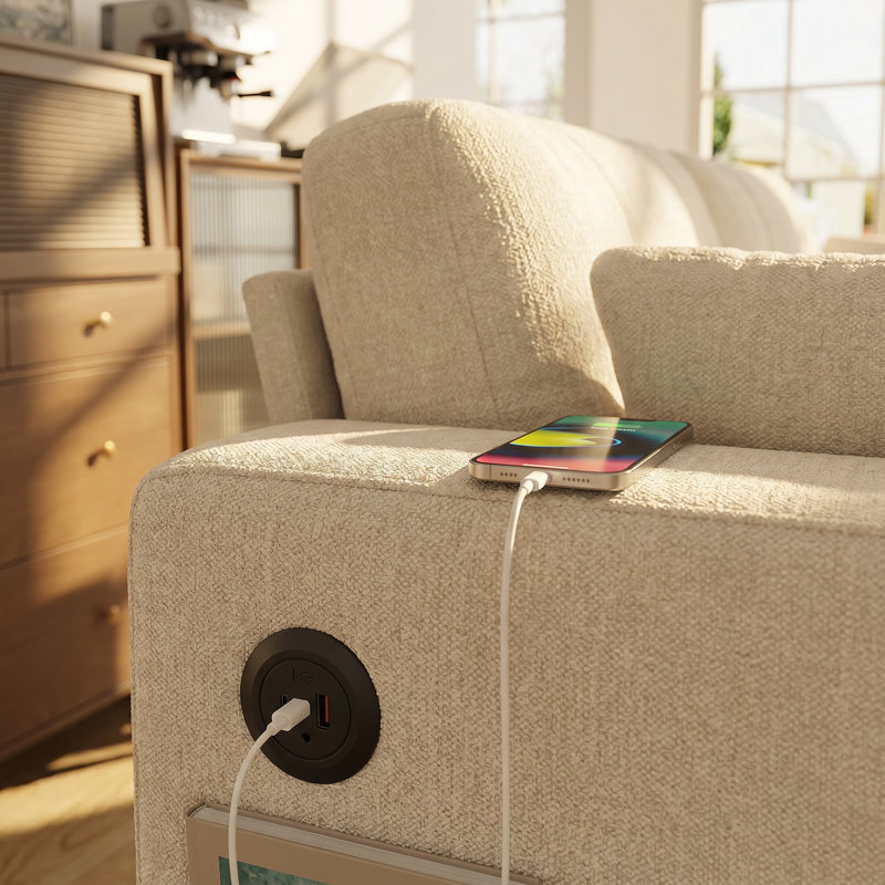 Canapé modulaire moderne en chenille avec chargement et rangement USB - Canapé modulaire 3 places pour le salon, beige, Beige