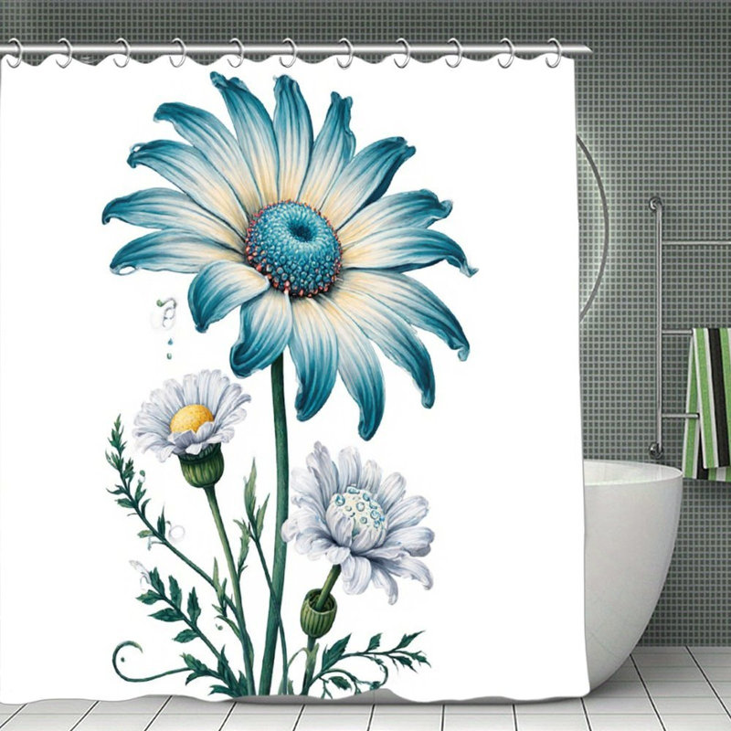 Blue Daisy Floral Shower Curtains, 71 X 71