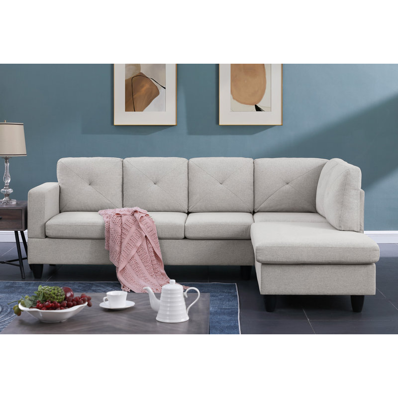Canapé modulaire, canapé modulaire en lin gris clair de 96 po avec méridienne orientée vers la droite