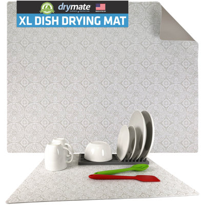XL Dish Drying Mat, Kitchen Counter Drip Pad - Absorbent, Waterproof, Slip-Resistant, Machine Washable (19" x 24") (Tan Global) (USA Made)