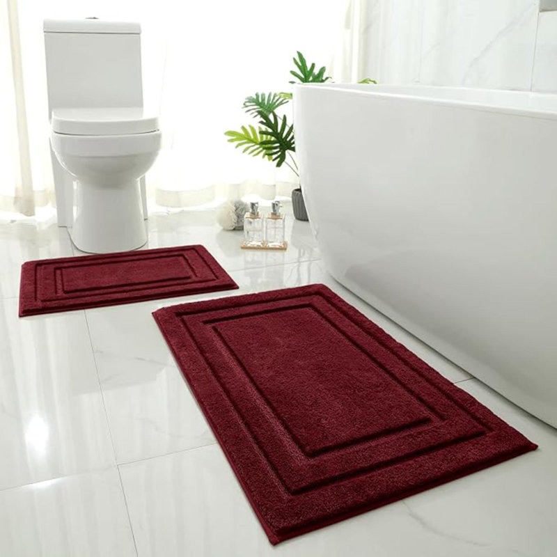Ensemble de tapis de salle de bain 2 pièces en microfibre ultra douce et absorbante, L 32 po x l 16 po, Rouge Bourgogne