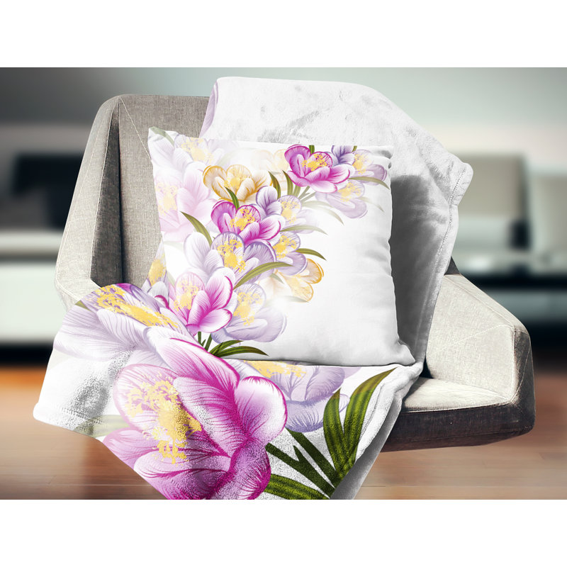 Coussin décoratif à fleurs mauves à motif floral, 18 po x 18 po, Carré