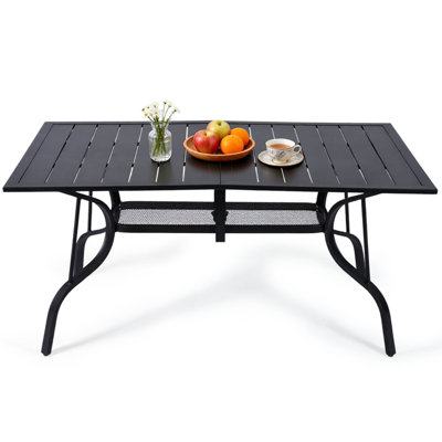 63"x38" Outdoor Dining Table for 6, Metal Rectangle Patio Dining Table with Adjustable Umbrella Hole for Garden, Backyard and Porch, Black