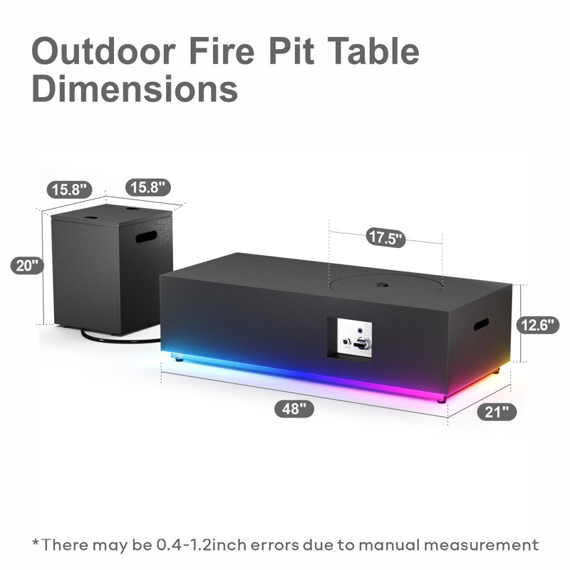 48" Propane Gas Fire Pit Table 50,000 Btu With Rgb Light And Tank Storage Table