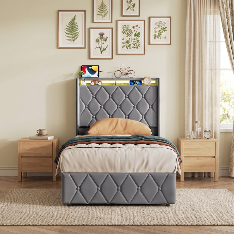 Lift Up Storage Bed Frame, European Single (90 x 200 cm), Grey