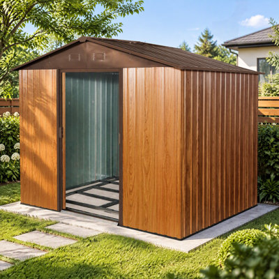 Remise de rangement en métal - Portes doubles verrouillables, toit incliné et ventilation, rangement de jardin extérieur résistant aux intempéries pour la cour et le patio