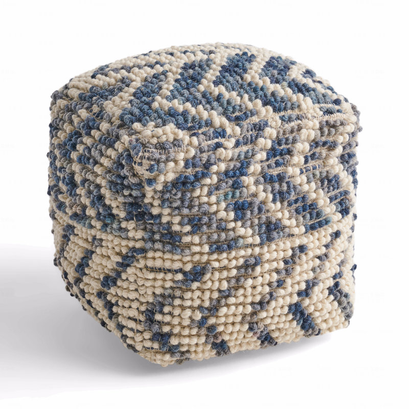 Wool And Cotton Upholstered Pouf Ottoman