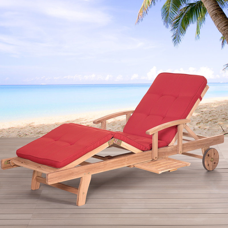 Muireann 193cm Long Reclining Acacia Single Chaise with Cushions, Terracotta