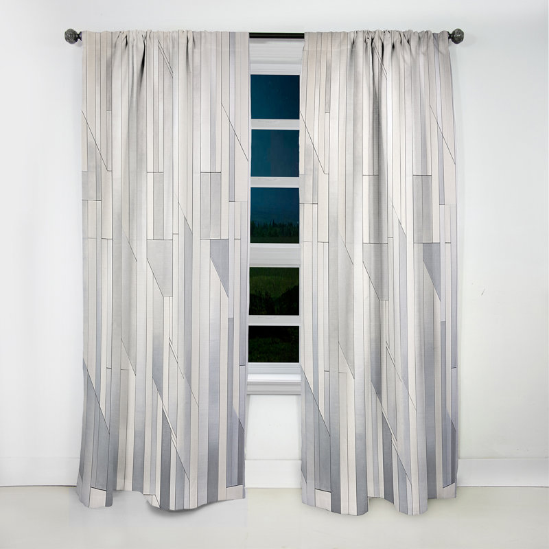Grey White Platinum Parallels - Shapes Curtain - Blackout Abstract Curtain - 1 Panels, 52" W x 63" L