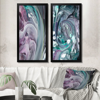 Ensemble de 2 peintures sur toile - Turquoise et mauve liquide Art IV