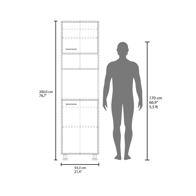 Armoire de cuisine Antares avec deux portes, tablette centrale ouverte et rangement supérieur