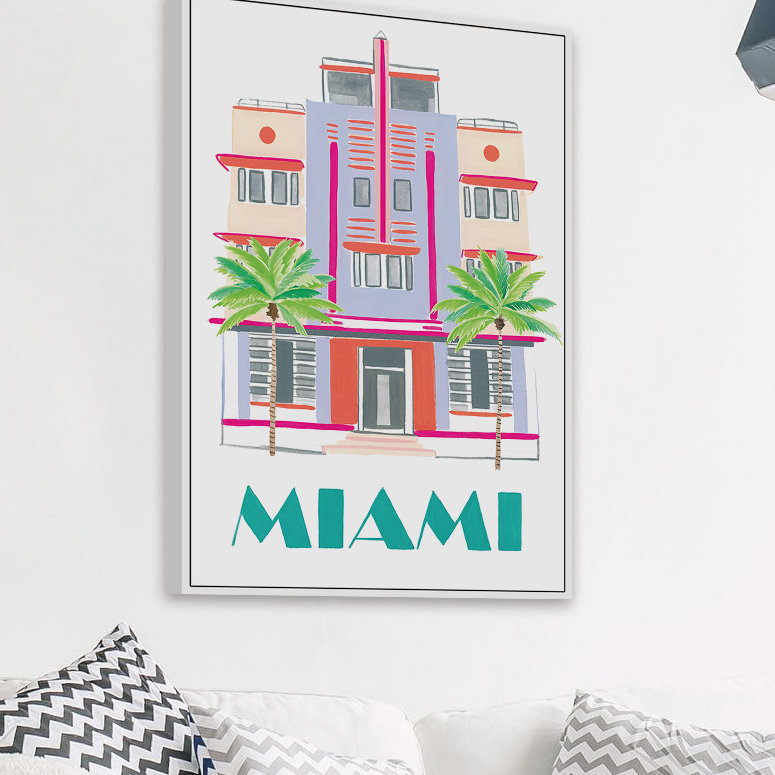 Miami Art Deco - impression d'art graphique, H 60 po x l 40po x P 1,5 po, Cadre flottant blanc