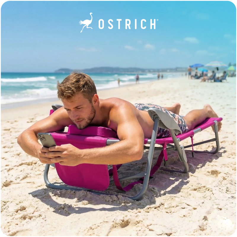 Ostrich The Heavy-Duty Backpacker Portable Reclining Beach Camping Chair, Pink, Pink