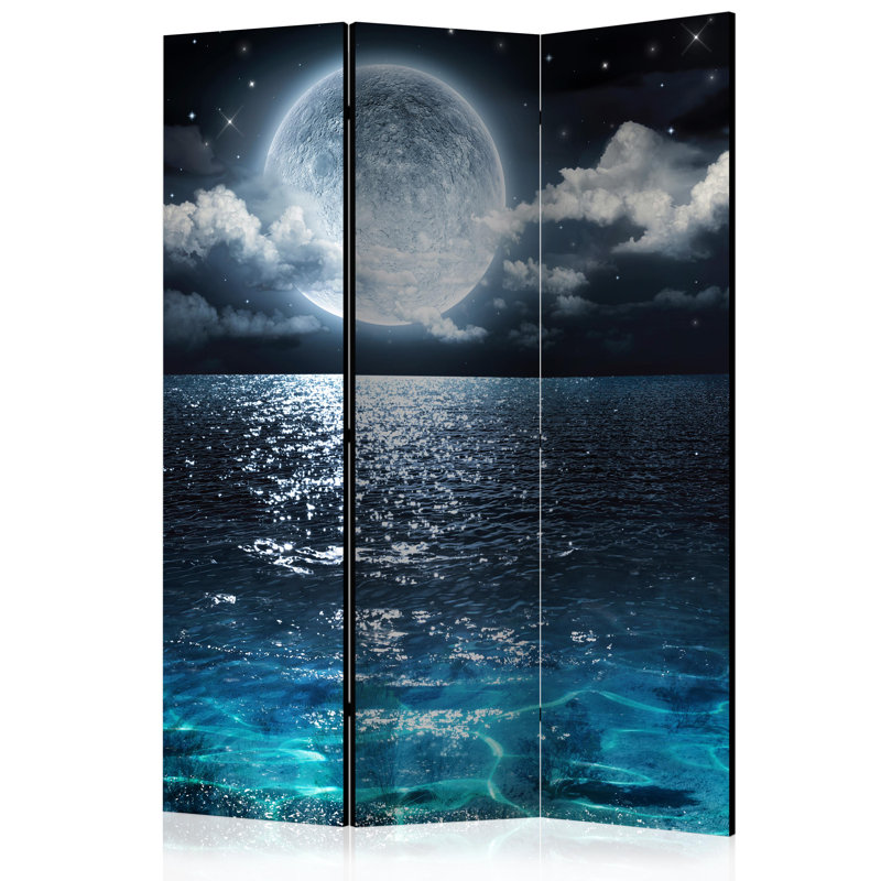 Hovhan 172cm H Folding Room Divider, 3, Moonlit Night - Blue
