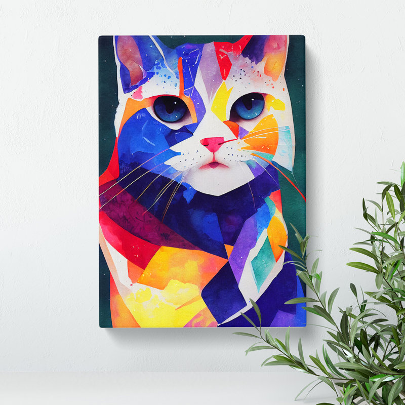 XC1022-1547X Colourful Cat No.2 Abstract - Wrapped Canvas Print, 60cm H x 40cm W x 3cm D