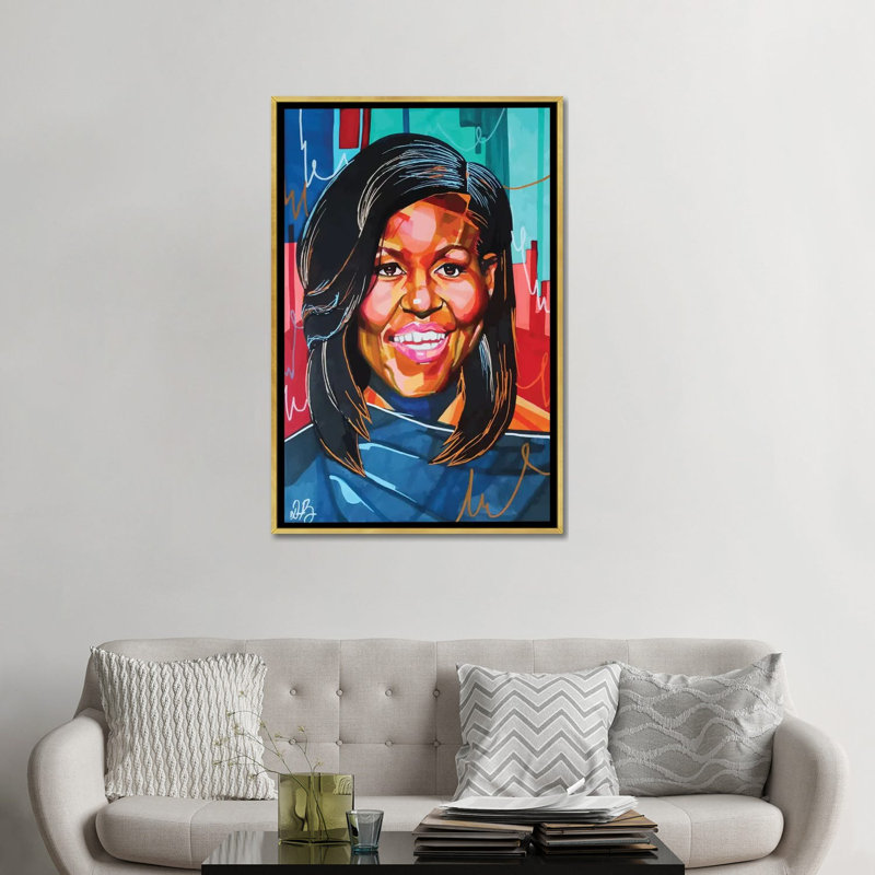 Michelle Obama - impression d'art graphique, H 32 po x l 48 po x 1,5 po, Toile encadrée d'or, Pas de tapis