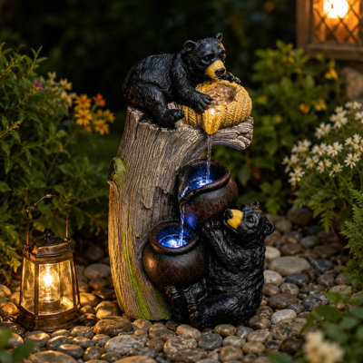 Fontaine d'extérieur Ours de 60 cm, avec lumières DEL