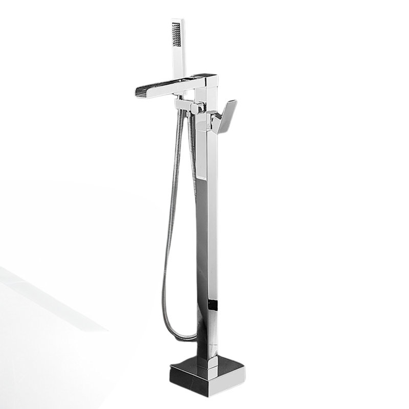 Waterfall Freestanding Plated Bath Tap With Shower, Silver