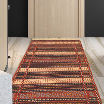 Tapis brun / ivoire en laine fabriqué à la main Kilim