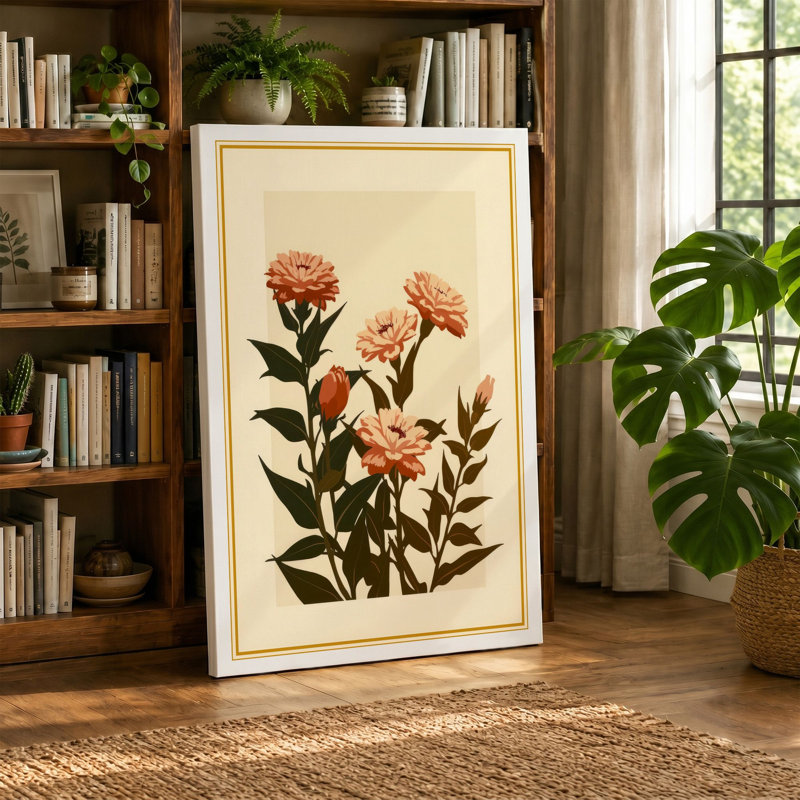 Carnation Study Botanical 1 Piece Wrapped Canvas Wall Art, 36x24 - 91.4 x 61.0 cm, Ochre Border