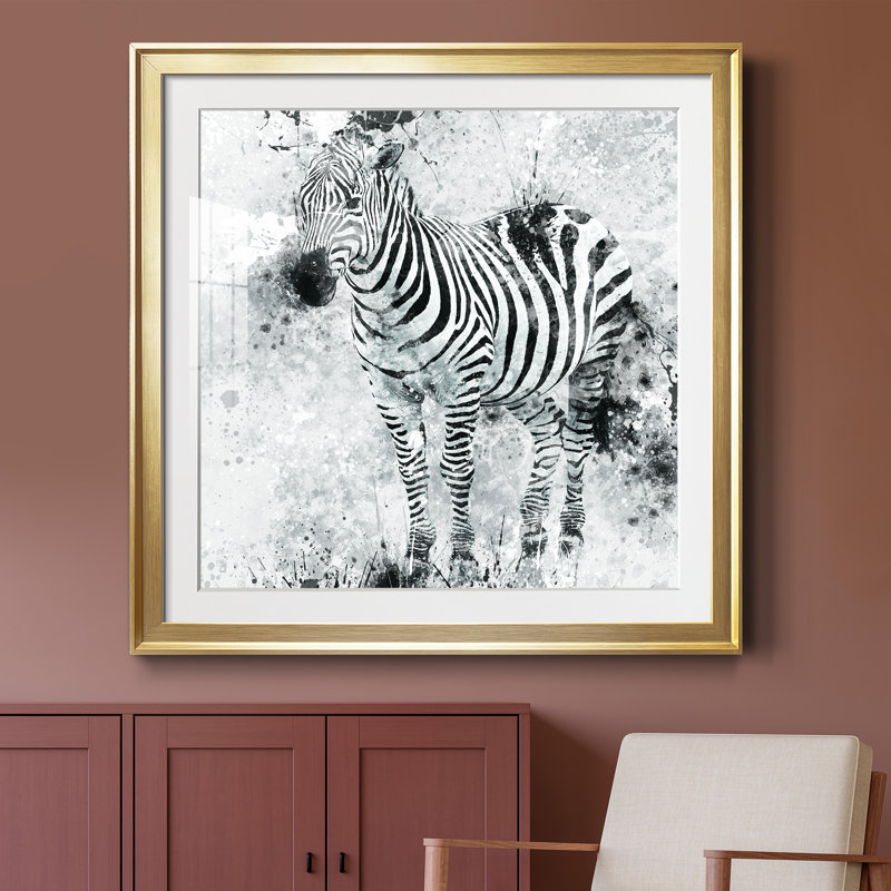 Zèbre I - peinture encadrée, H 30,5 po x l 30,5 po x P 1,5 po, Papier encadré doré